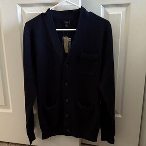 New With Tags J. Crew Men's Cotton Cashmere Navy Cardigan Sweater, Size Medium